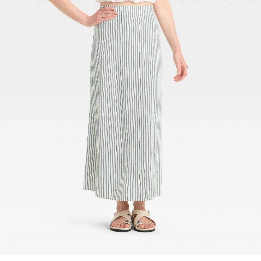 Women's Linen Blend Maxi Skirt - A New Day Navy Striped